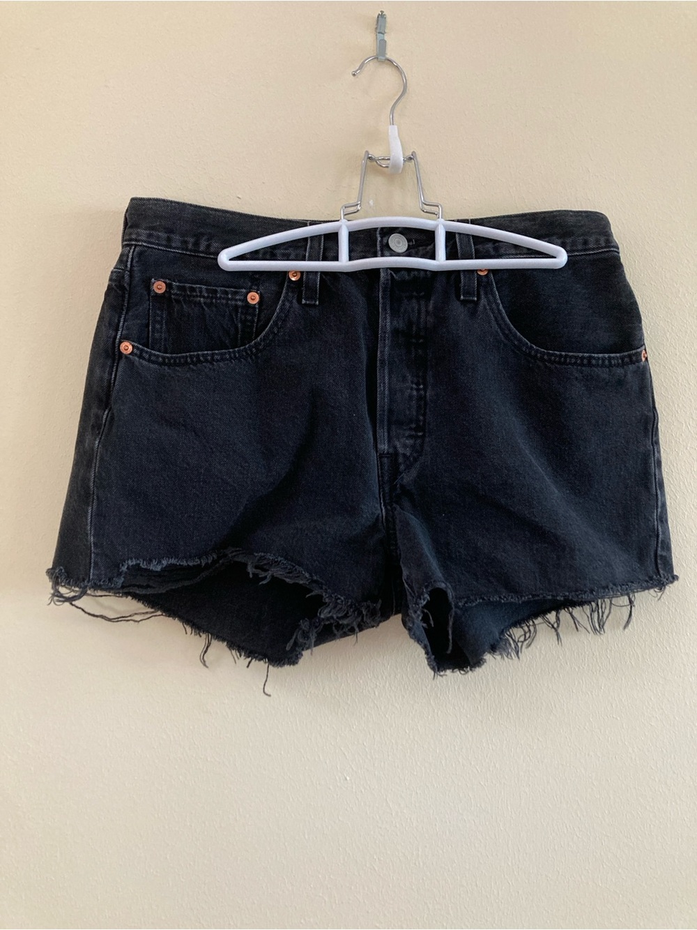 Levi's Black 501 Frayed Hem Denim Cutoff Shorts
